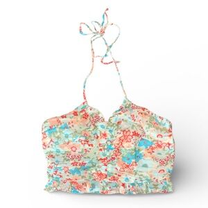 American Eagle floral ruffle smocked crop top cropped halter top